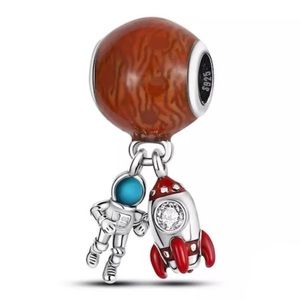 Astronaut Boy Charm, Planet Charm, S925 Silver Stamped Dangle fits Pandora Charm